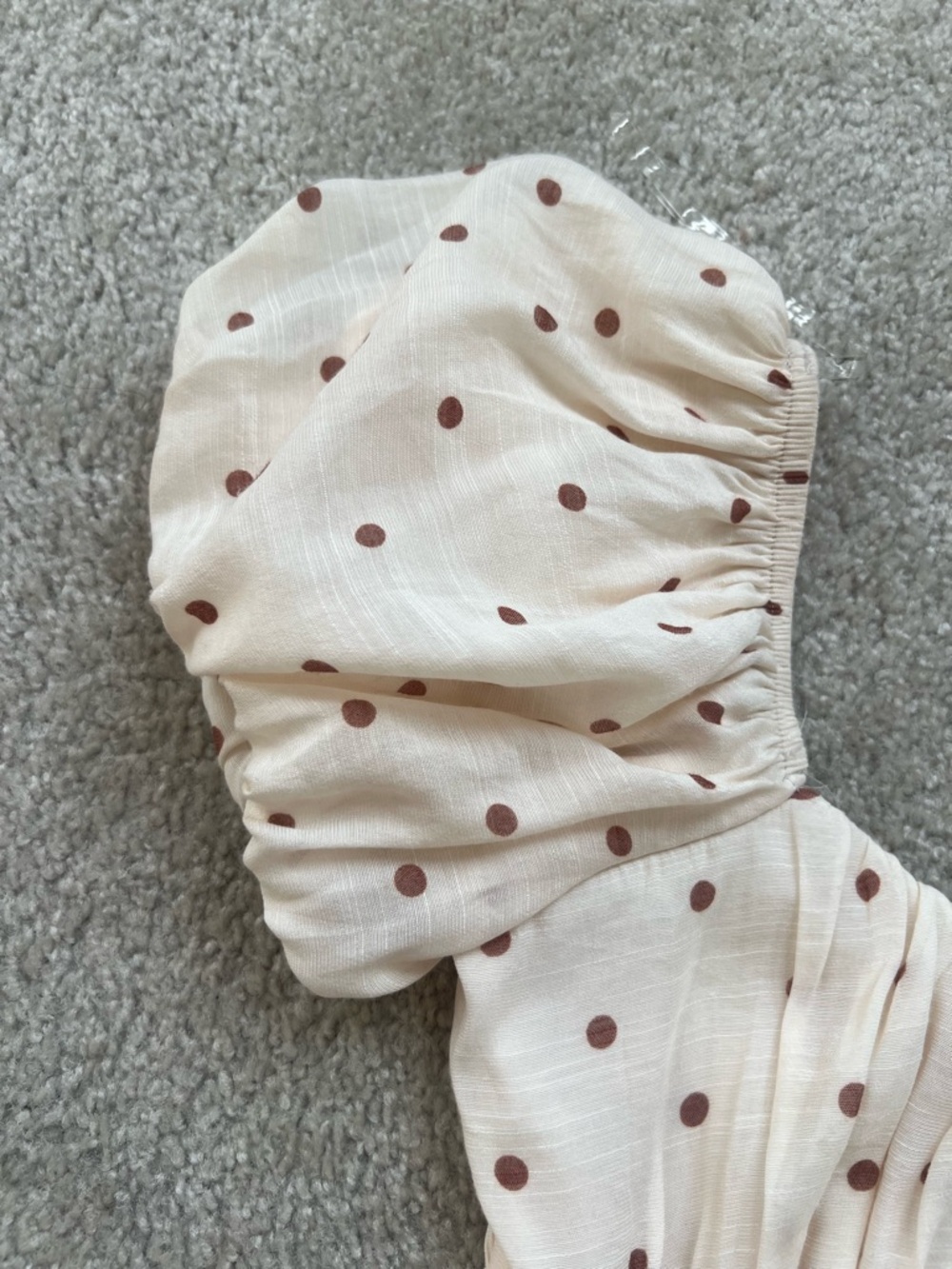 Trixxi Cream Puff Sleeve Polka Dot Dress with Brown Dots - Picture 4 of 6